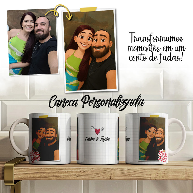 Caneca Personalizada - Foto Casal em estilo de desenho