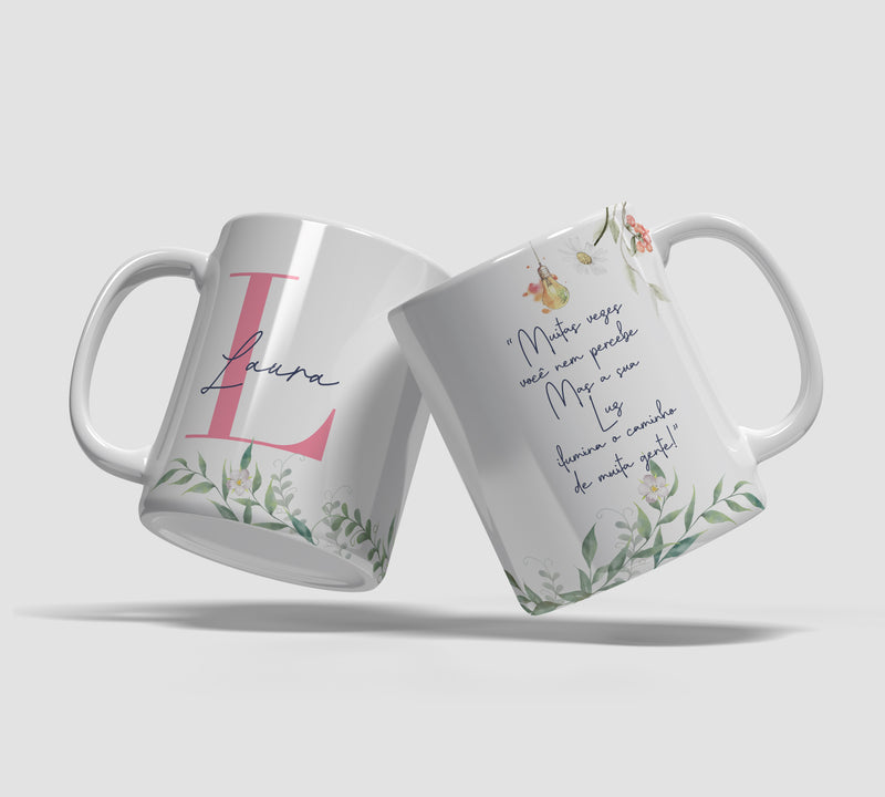 Caneca Personalizável - Floral: Nome + Frase