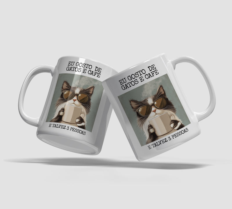 Caneca Engraçada - Amo gatos e café