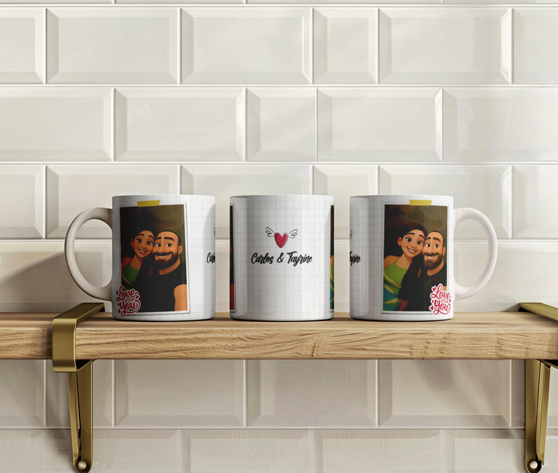 Caneca Personalizada - Foto Casal em estilo de desenho