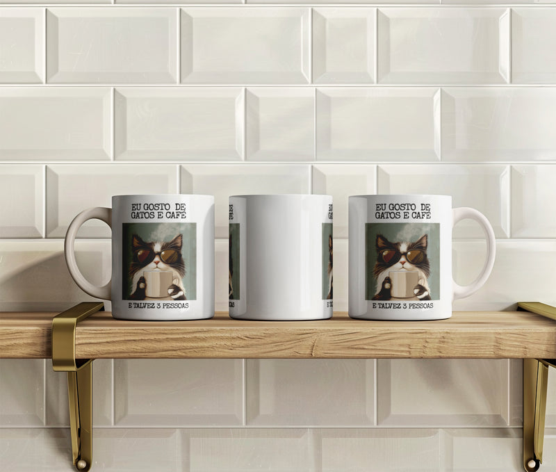 Caneca Engraçada - Amo gatos e café