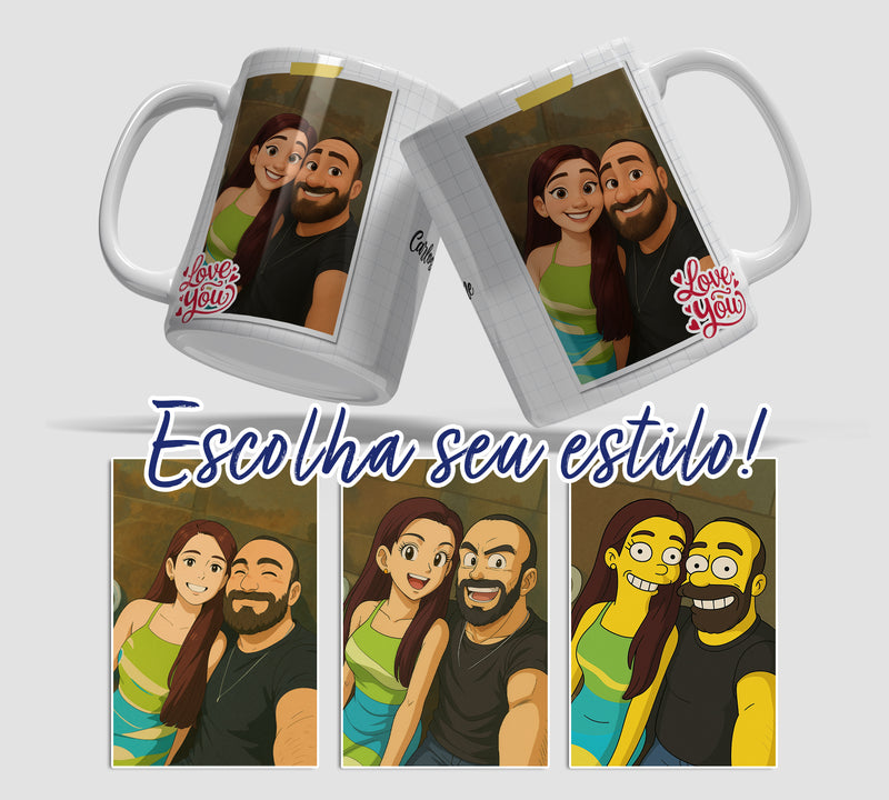 Caneca Personalizada - Foto Casal em estilo de desenho