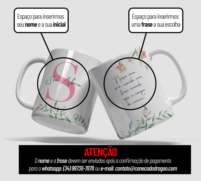 Caneca Personalizável - Floral: Nome + Frase